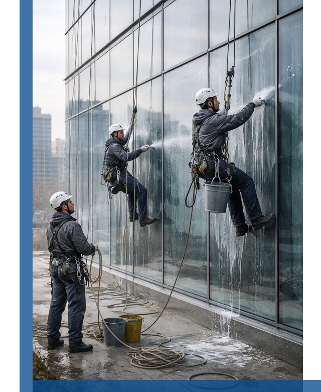 Промышленная мойка панорамных окон на высоте в Мончегорске