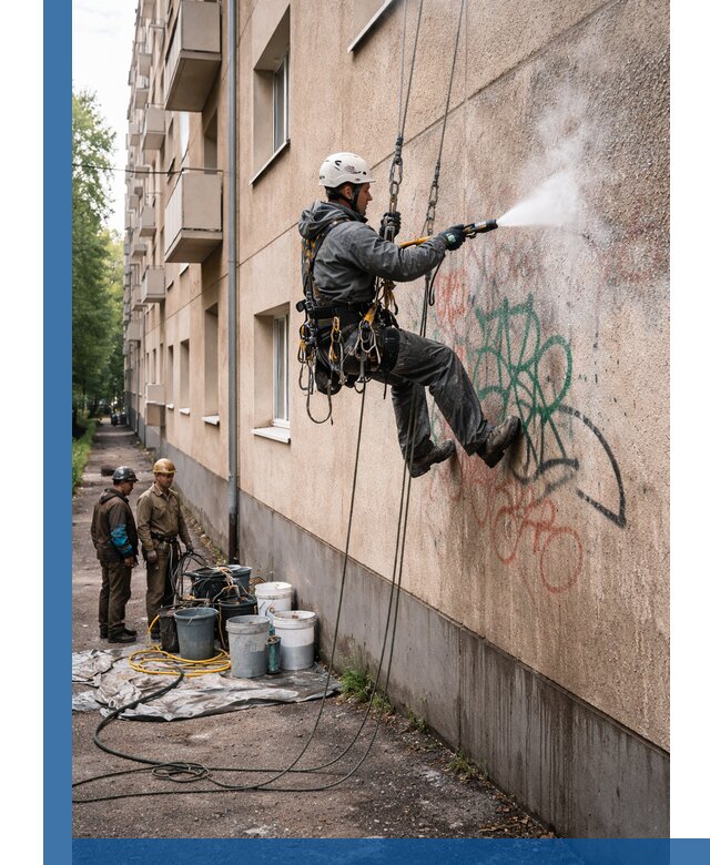 Удаление граффити с фасада в Мончегорске без следов и повреждений