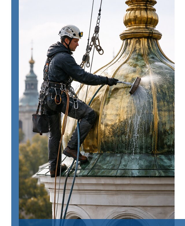 Профессиональная мойка куполов и шпилей высотными альпинистами в Мончегорске