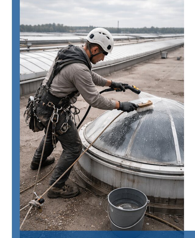 Мойка зенитных фонарей на кровле для промышленных объектов в Мончегорске