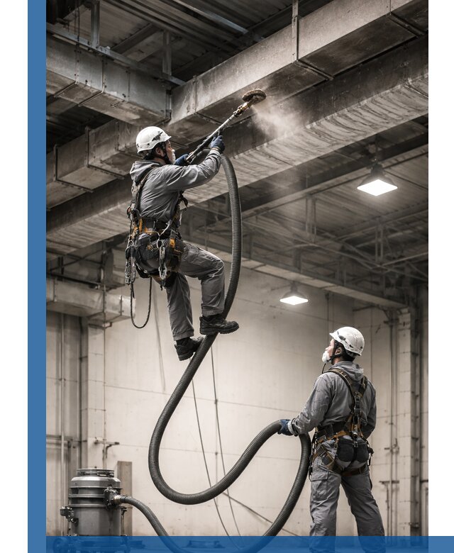 Обеспыливание потолочных конструкций в Мончегорске промышленным альпинизмом