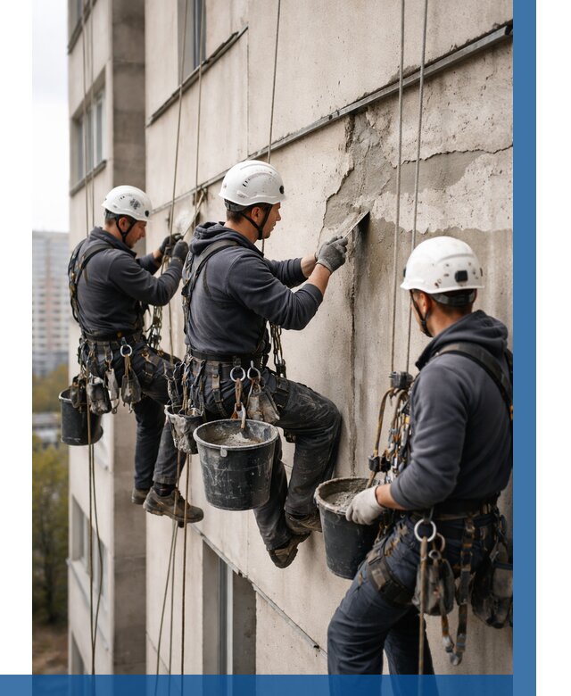 Ремонт бетонных элементов фасада в Мончегорске от 2525 р. | ВЫСОТНИК-Мнч