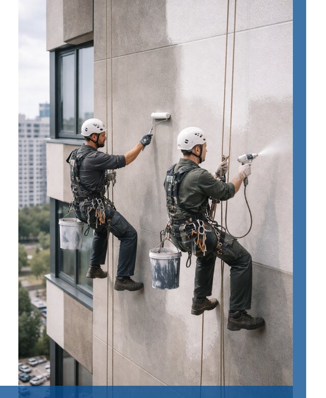 Покраска фасада альпинистами в Мончегорске от 303 р. | ВЫСОТНИК-Мнч