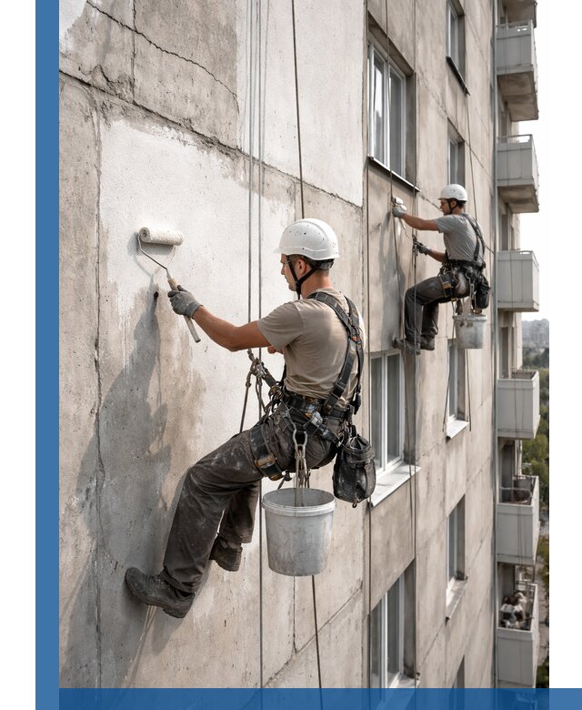 Покраска бетонного фасада в Мончегорске для жилых и промышленных объектов