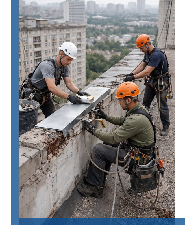 Ремонт парапета на кровле в Мончегорске, высотные работы с гарантией