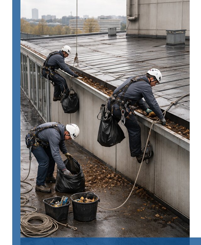 Очистка кровли по периметру в Мончегорске силами промышленных альпинистов
