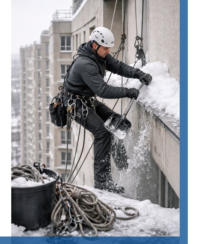 Очистка карнизов от снега в Мончегорске от 303 р. | ВЫСОТНИК-Мнч