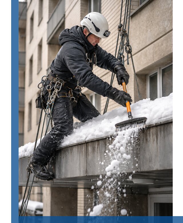 Очистка козырьков от снега в Мончегорске круглогодично безопасно