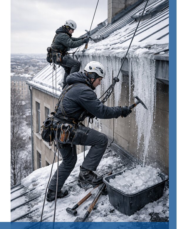 Удаление наледи с кровли в Мончегорске от 5555 р. | ВЫСОТНИК-Мнч