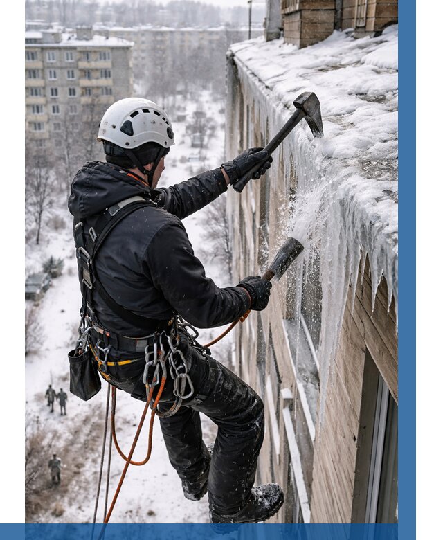 Сбивание сосулек с крыши в Мончегорске по цене от 4545 р. | ВЫСОТНИК-Мнч