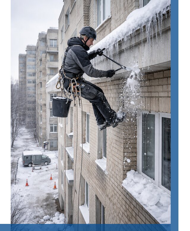 Удаление наледи с карнизов в Мончегорске от 354 р. | ВЫСОТНИК-Мнч