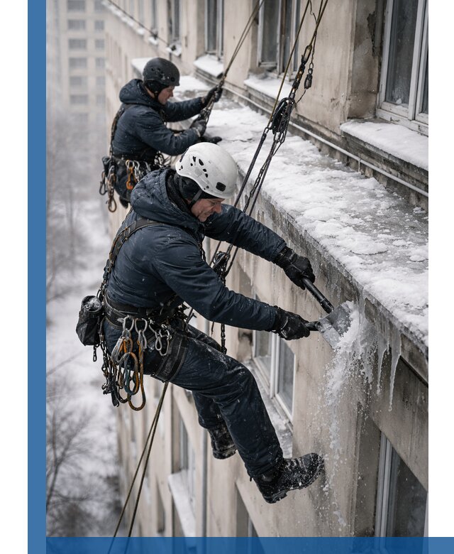 Удаление наледи и сосулек с карнизов в Мончегорске профессионально