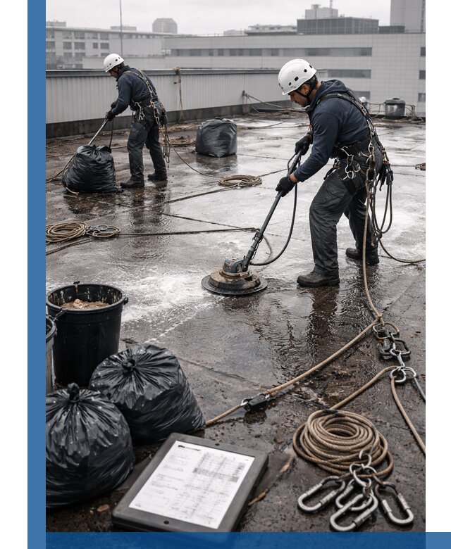 Плановая очистка кровли по графику в Мончегорске для безопасности