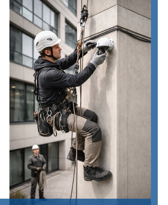 Монтаж камер видеонаблюдения на фасаде в Мончегорске от 8585 р.-ВЫСОТНИК-Мнч