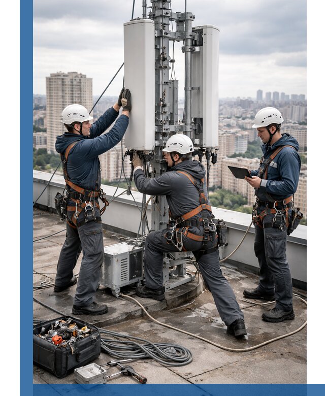 Монтаж антенн связи на крыше в Мончегорске с вводом в эксплуатацию