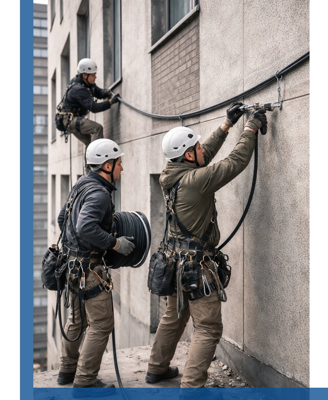 Прокладка кабеля по фасаду в Мончегорске, профессиональный монтаж