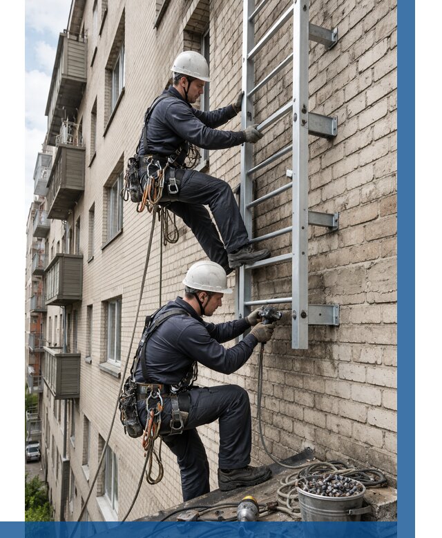 Монтаж пожарной лестницы в Мончегорске от 25250 р заказать у ВЫСОТНИК-Мнч