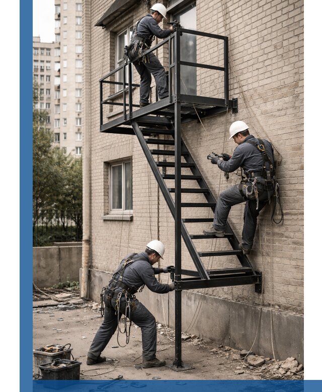 Монтаж пожарной лестницы в Мончегорске, установка и крепление