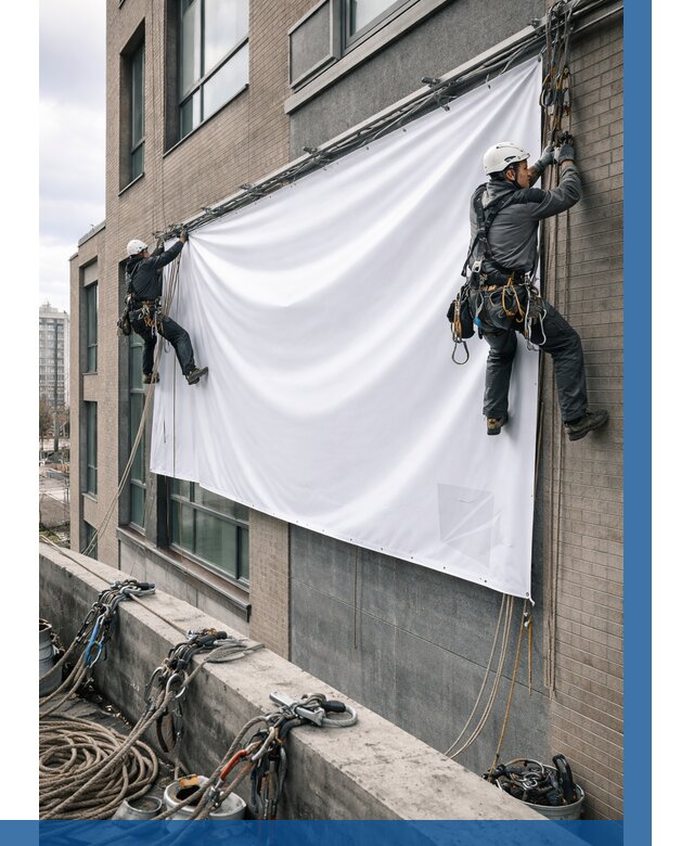 Монтаж баннеров на фасаде в Мончегорске от 657 р. заказать ВЫСОТНИК-Мнч