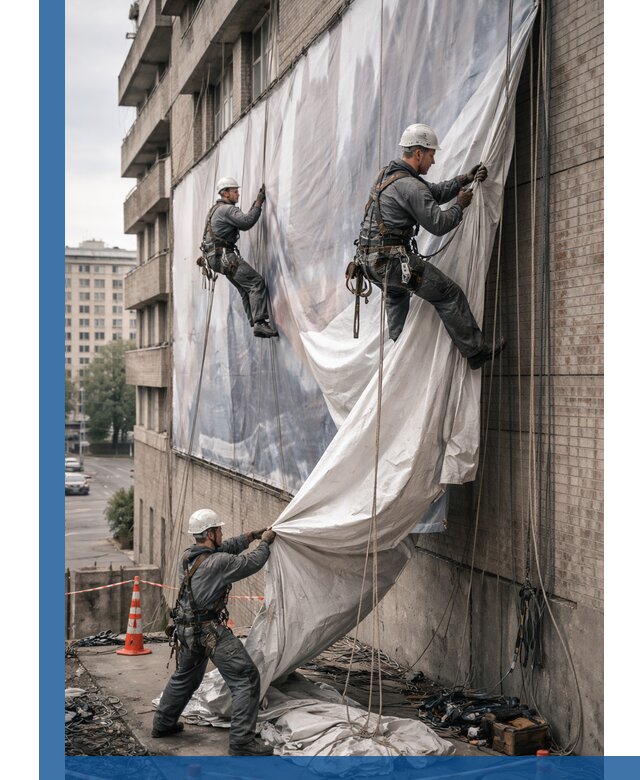 Демонтаж баннеров с фасада в Мончегорске оперативно и безопасно