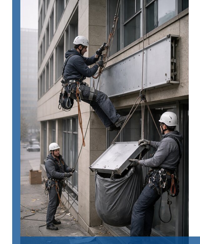 Демонтаж рекламной вывески с высотными работами в Мончегорске