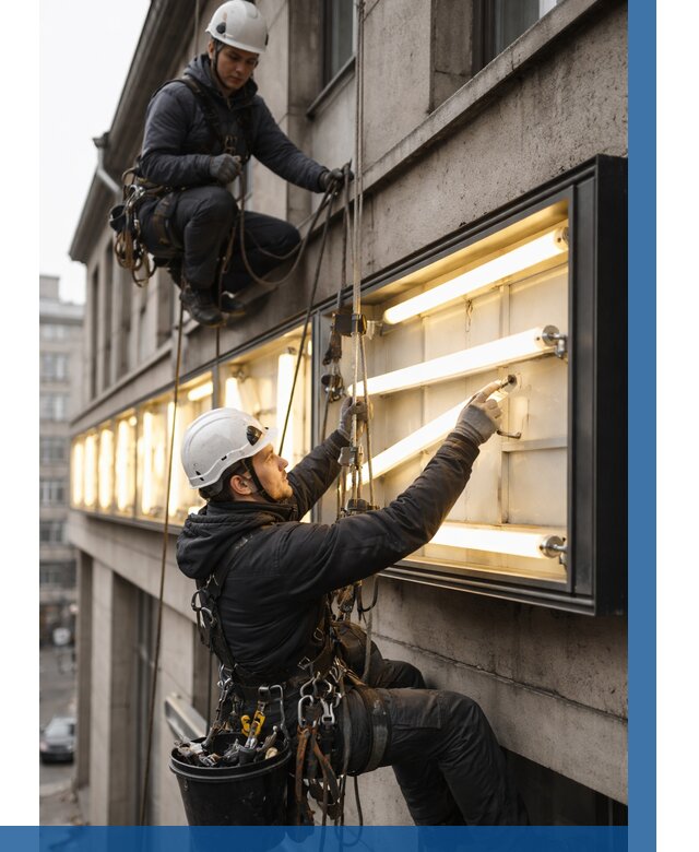 Замена ламп в вывеске в Мончегорске под ключ от 3535 р. | ВЫСОТНИК-Мнч
