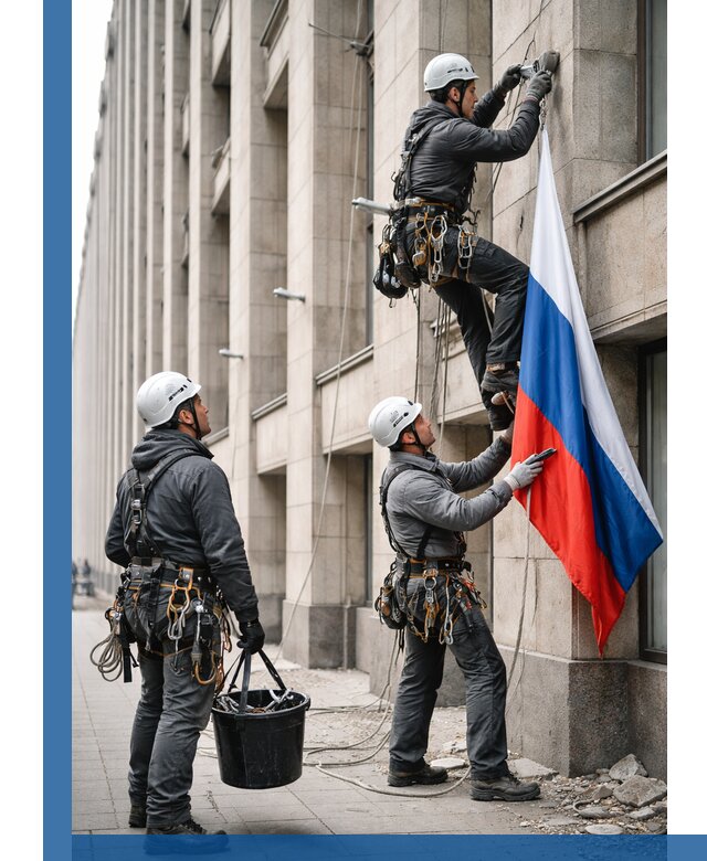 Профессиональная установка флагов на фасаде в Мончегорске