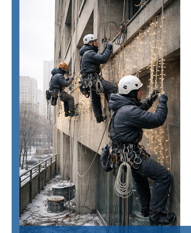 Монтаж новогодней иллюминации и украшение фасадов в Мончегорске