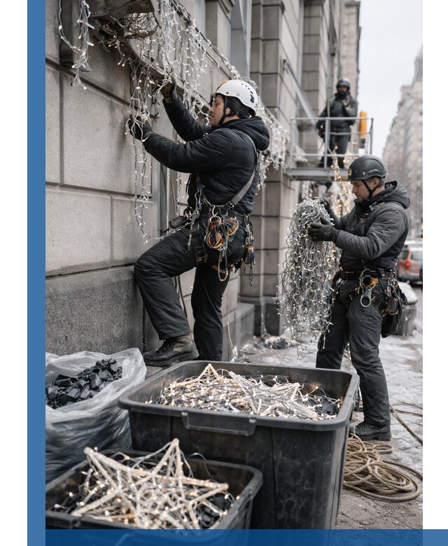 Демонтаж новогоднего оформления и гирлянд в Мончегорске