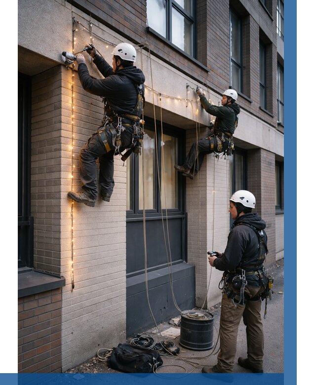 Монтаж гирлянд на фасаде в Мончегорске от 3535 р. | ВЫСОТНИК-Мнч