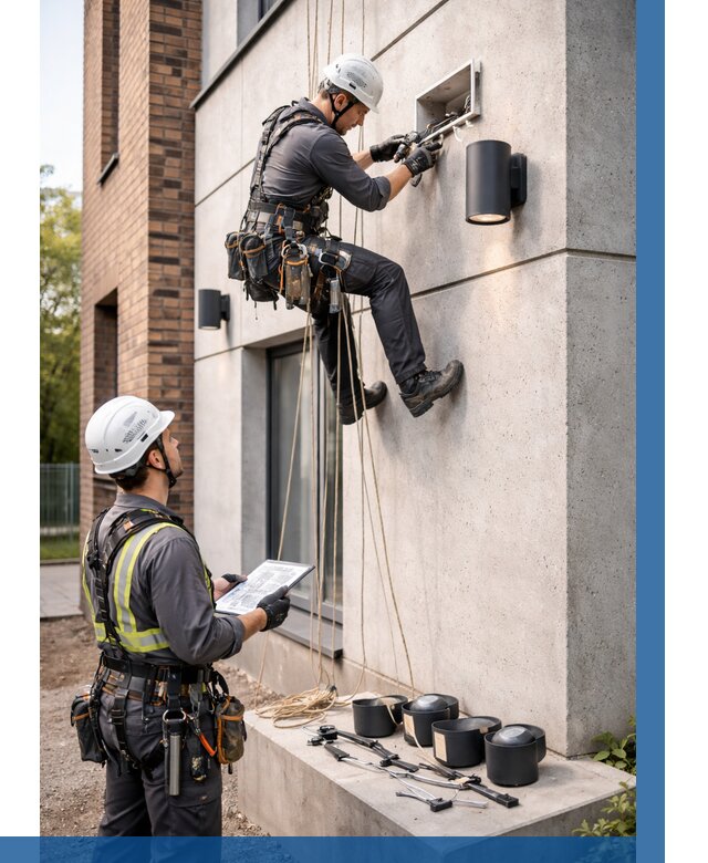 Монтаж фасадного освещения в Мончегорске от 2525 р. | ВЫСОТНИК-Мнч