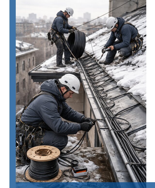 Монтаж греющего кабеля на кровле в Мончегорске под ключ