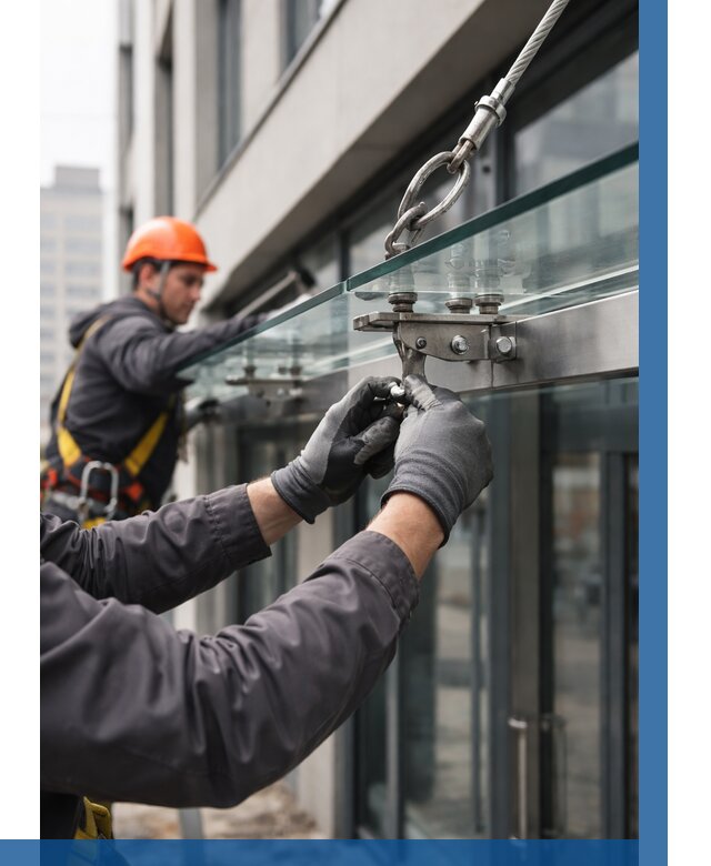 Монтаж стеклянных козырьков в Мончегорске от 8585 р. | ВЫСОТНИК-Мнч