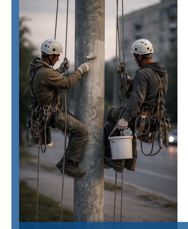 Покраска опор освещения и антикоррозийная защита в Мончегорске