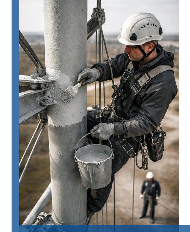 Покраска мачт связи в Мончегорске промышленными альпинистами
