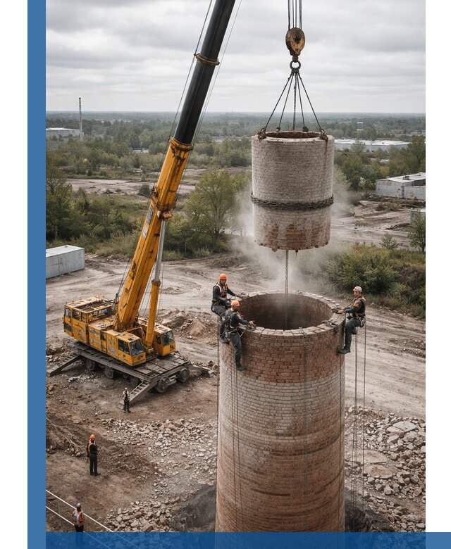 Демонтаж дымовой трубы в Мончегорске с гарантиями безопасности