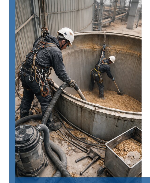 Профессиональная чистка зерновых бункеров в Мончегорске с выездом