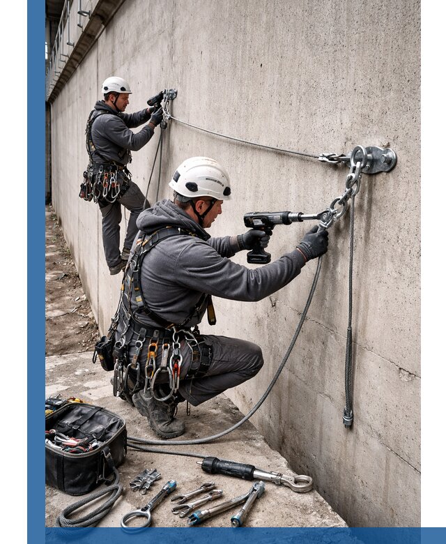 Монтаж анкерных линий высотной безопасности в Мончегорске